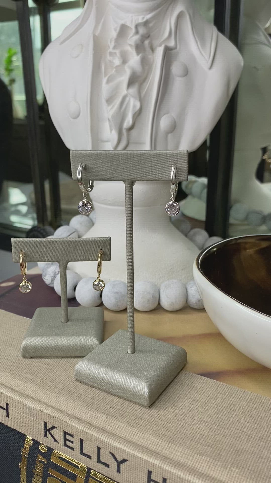 Hoop Earrings with CZ Drop Charm